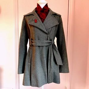 JONES NEW YORK Charcoal Gray Belted Winter Coat